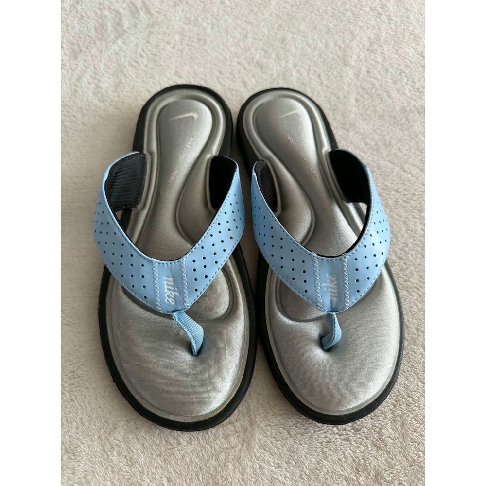 Nike Womens 7 Blue Silver Comfort Footbed Flip Flop Thong Athletic Sandals